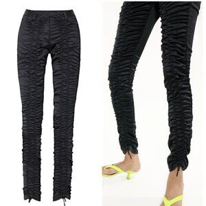 Ruve Loe Black Satin Ruched Skinny Slim Pants - S